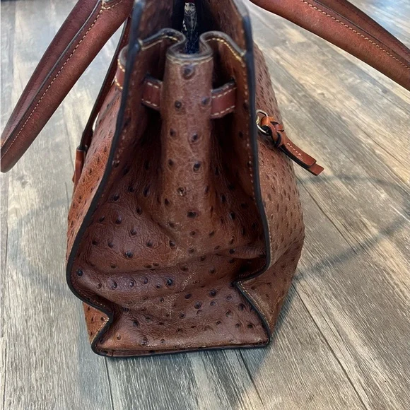 Dooney & Bourke Ariel Ostrich Leather Tote with Tassels in Cognac Magnetic Top - Picture 8 of 16